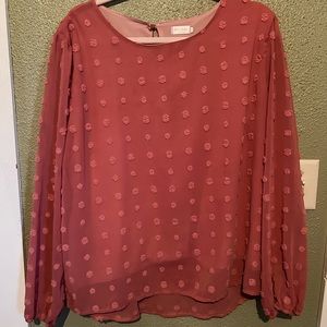 Dusty Rose Blouse with Textured Dots